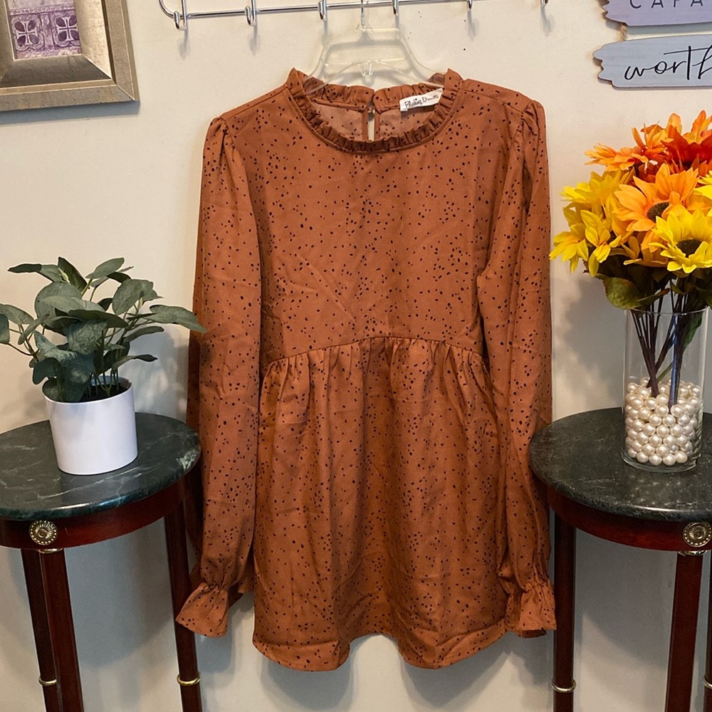 Blushing Brunette LS Dress Sz XL in Brown w/Black Spots. Worn Once.